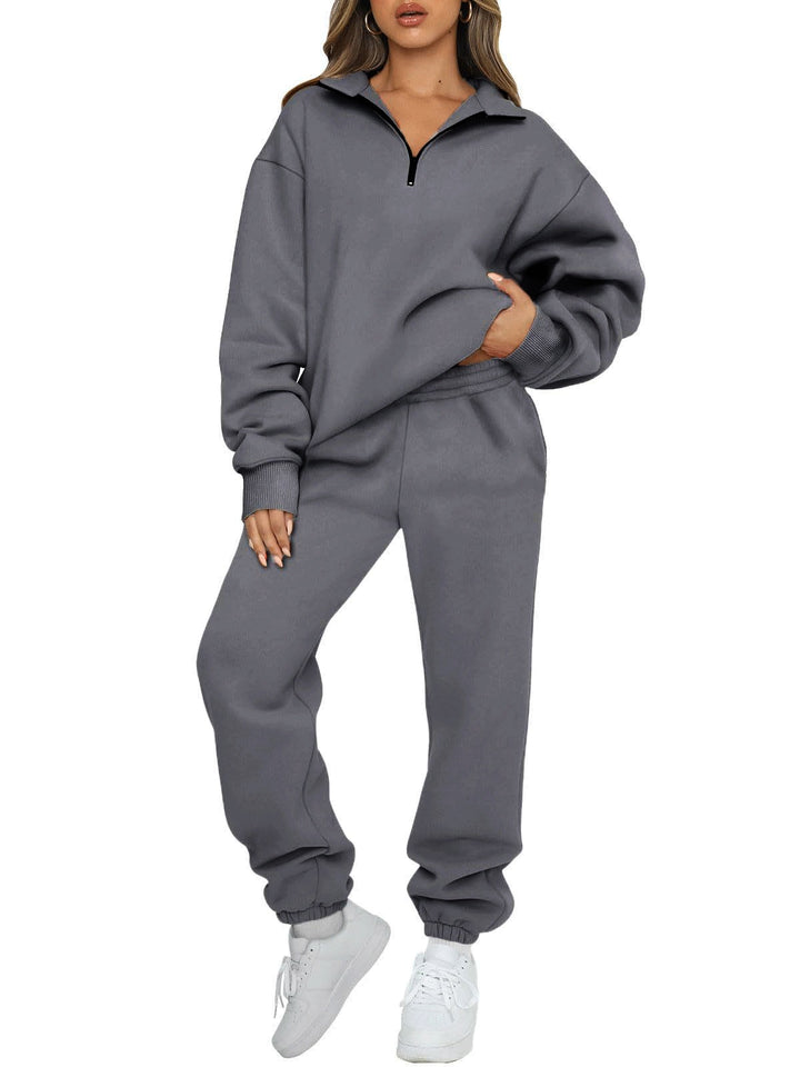 Damen nan lässiges Halbzip-Lounge-Set mit oversized Sweatshirt und taillenhoher Jogginghose Echo Archiv