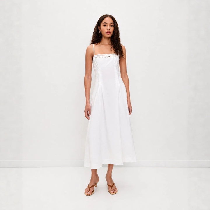 Damen nan Vintage-inspiriertes Midikleid mit schmalen Spaghettiträgern, Spitzenpassé und ausgestelltem Tellerrock Echo Archiv