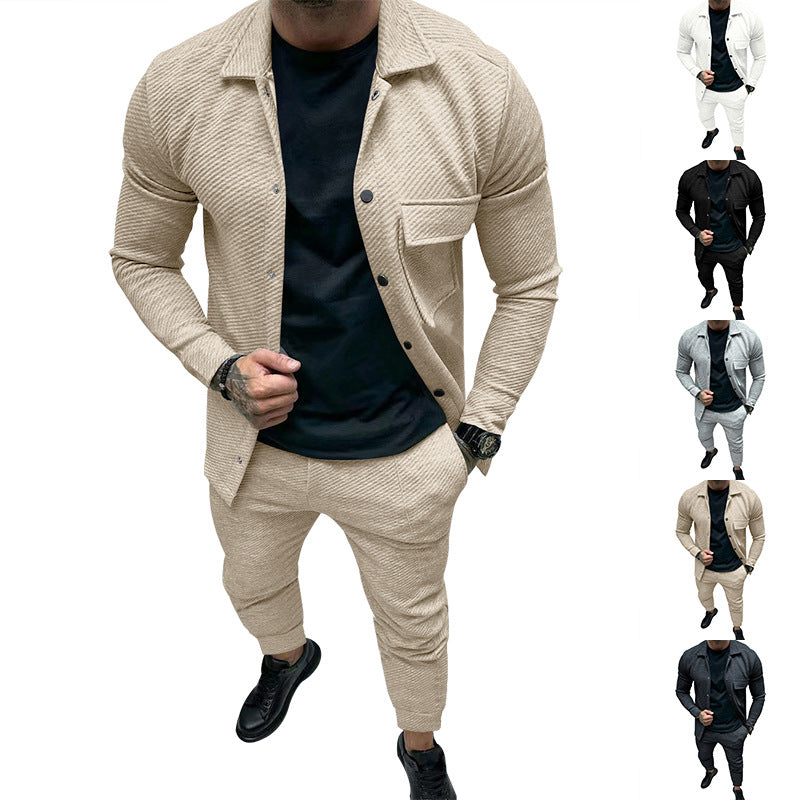 Herren Strukturiertes Jersey-Freizeitset mit Overshirt und Tapered Jogginghose Echoarchiv