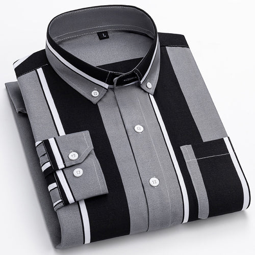 Herren nan gestreiftes Business-Hemd mit Button-Down-Kragen, Brusttasche und bügelleichtem Baumwollmix Echo Archiv