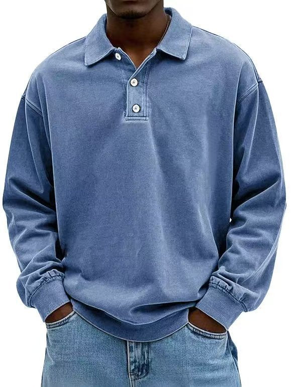 Herren nan lässiges Poloshirt-Sweatshirt mit Kragen, Vintage-Waschung und dreiteiliger Knopfleiste Echo Archiv