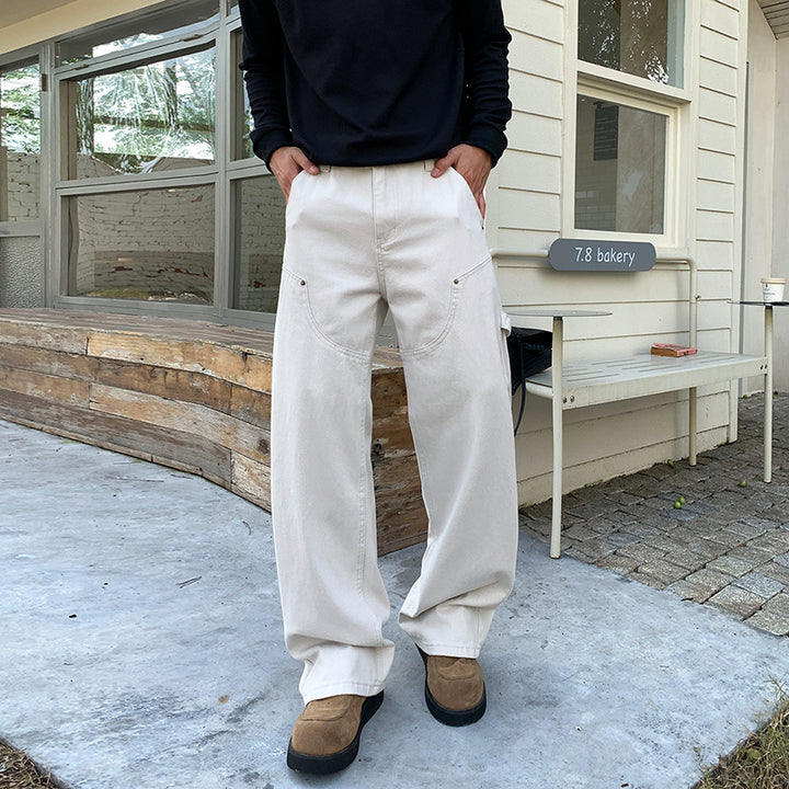 Herren Lockere Cargo-Hose mit weitem Bein und aufgesetzten Rundtaschen Echo Archiv