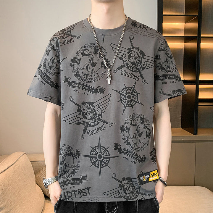 Herren Oversize-Print-T-Shirt mit Allover-Nautical-Logos und Rundhalsausschnitt Echo Archiv