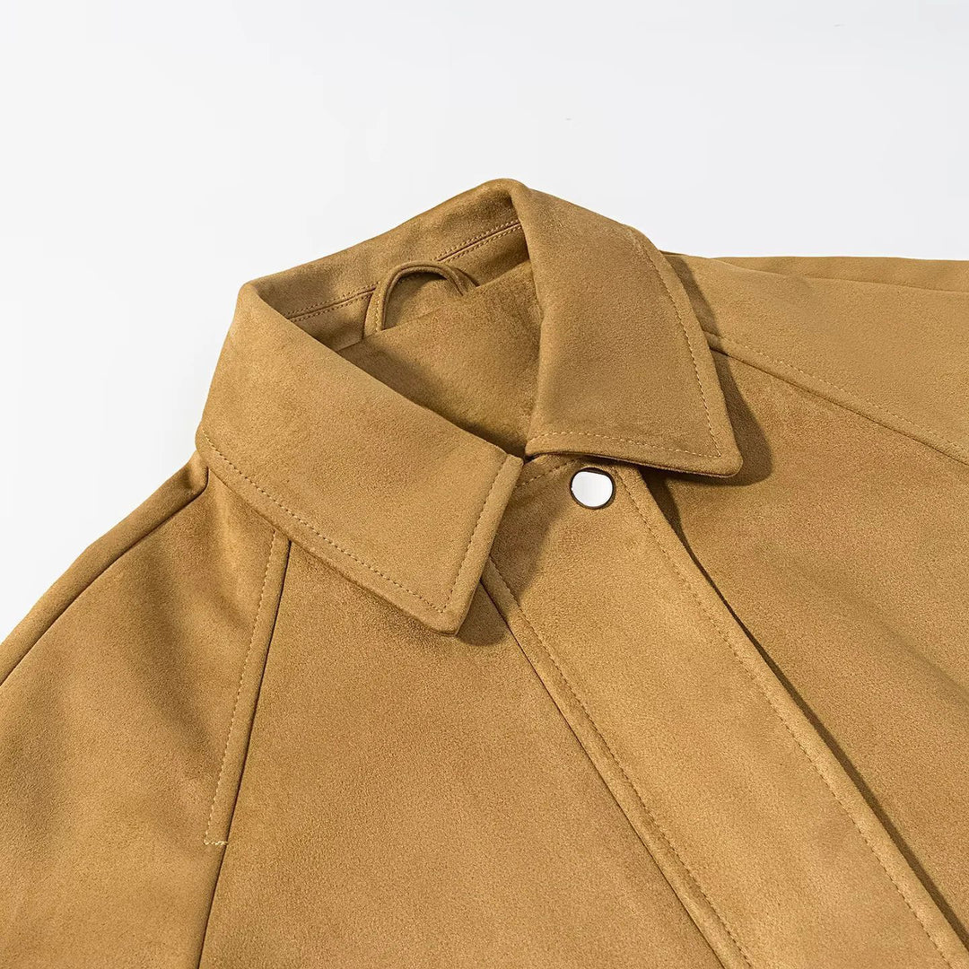 Damen cropped Veloursblouson mit Hemdkragen verdeckter Druckknopfleiste und elastischem Saum – Célinea