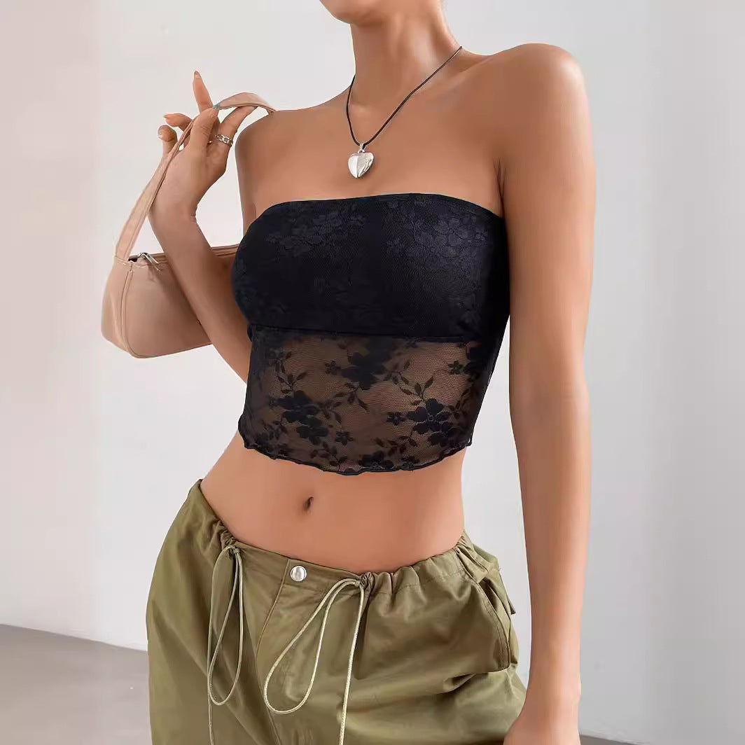 Damen transparente Crop-Top mit floralen Details Echo Archiv