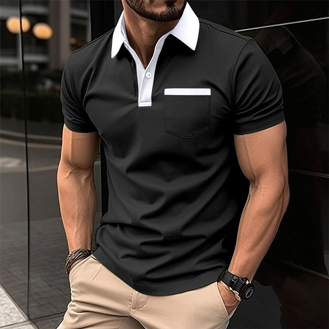 Herren modisches Kurzarm-Polohemd mit kontrastierenden Details – Cavello
