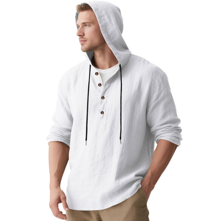 Herren lässiger Kapuzenshirt mit Knopfleiste und atmungsaktiver Baumwollmischung Echoarchiv