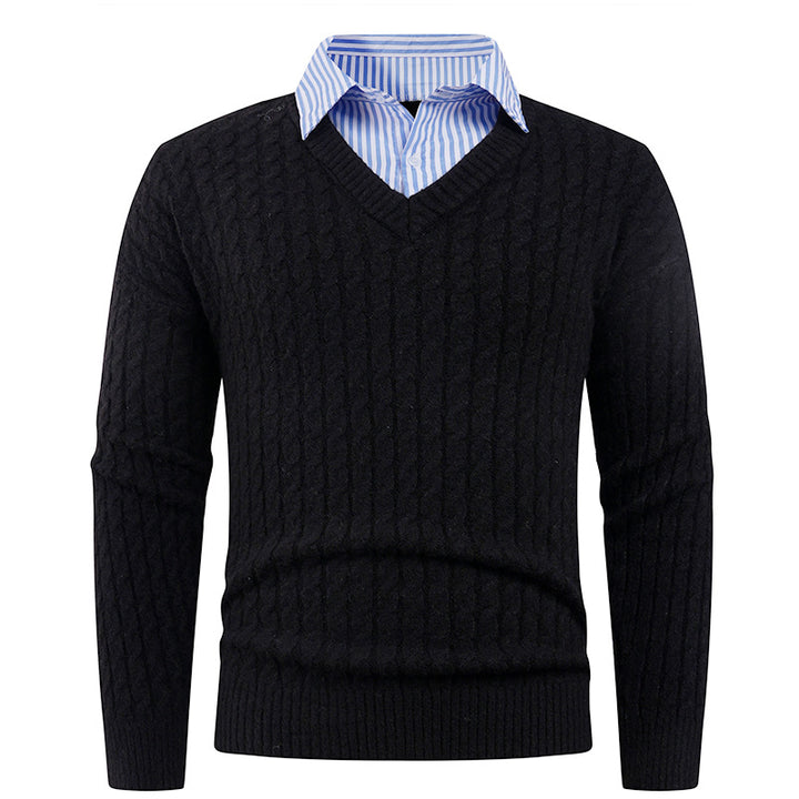 Herren Strickpullover mit Zopfmuster und V-Ausschnitt Echoarchiv