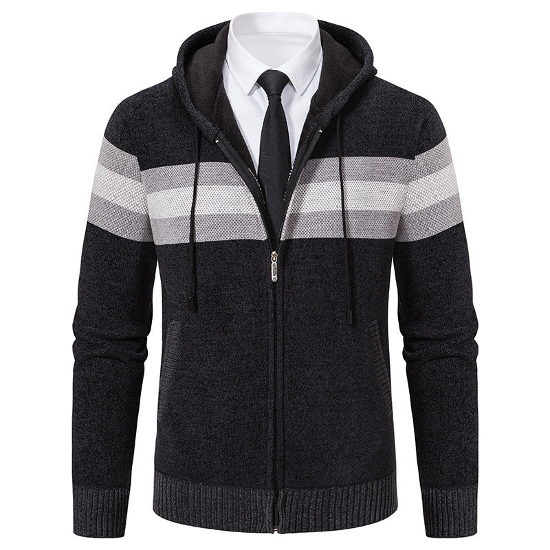 Herren Gestrickte Kapuzen-Strickjacke mit Kontraststreifen und Reißverschluss Echo Archiv