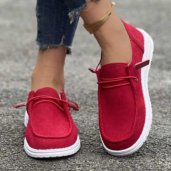 Damen nan lässige Slip-On Sneaker-Halbschuhe mit geripptem Textilobermaterial und elastischer Schnürung Echo Archiv