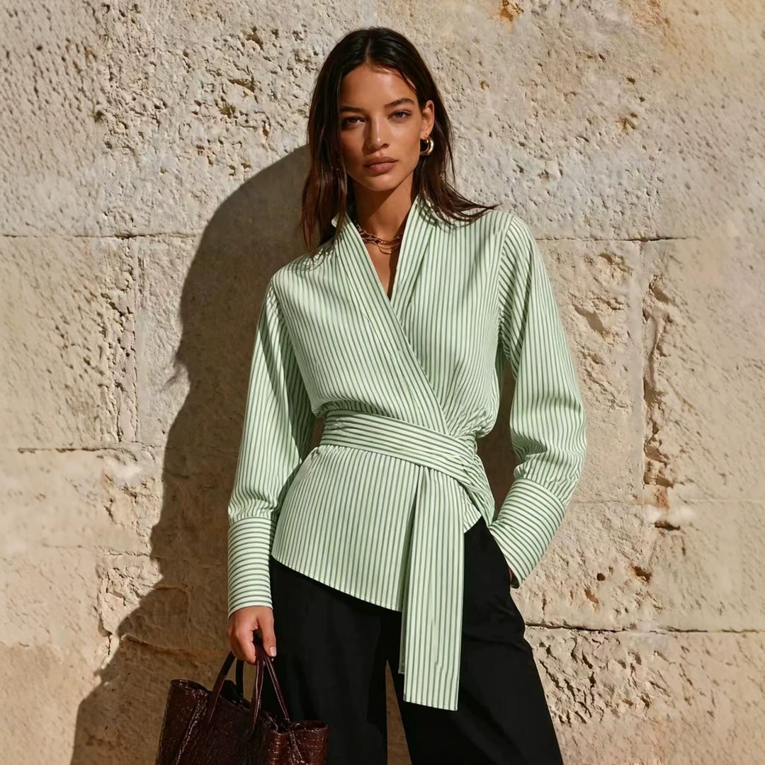 Damen Elegantes Wickeloberteil mit Streifen Echo Archiv