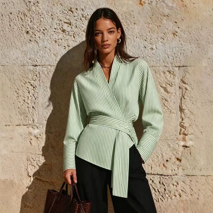 Damen Elegantes Wickeloberteil mit Streifen Echo Archiv
