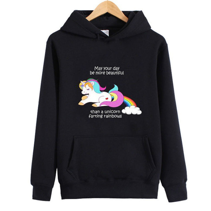 Damen Kapuzenpullover mit Einhorn-Dab-Print, Kängurutasche und weichem Baumwollmix – Auréline