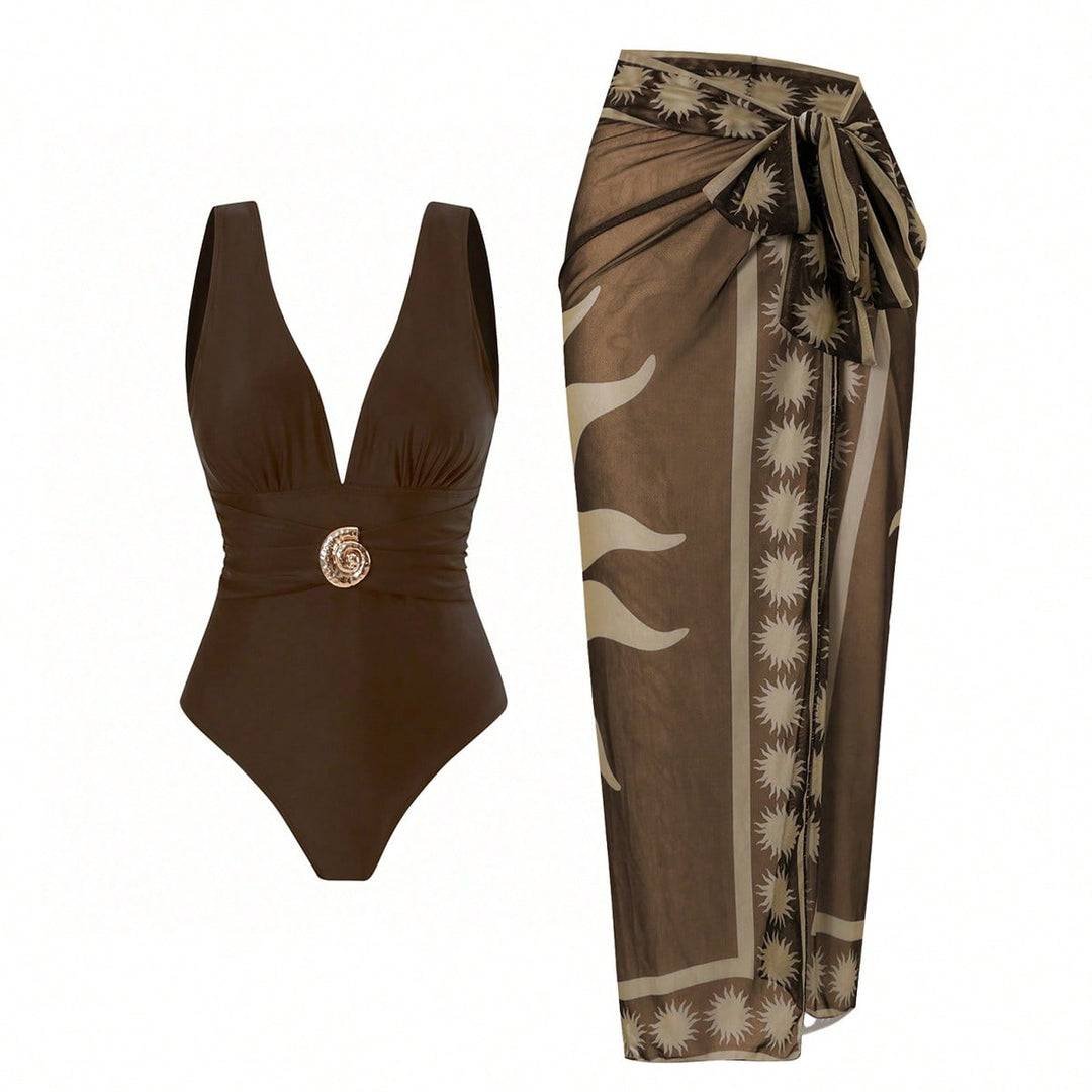 Damen Badeanzug mit femininem Wickelrock und elegantem Schmuckdetail Echo Archiv