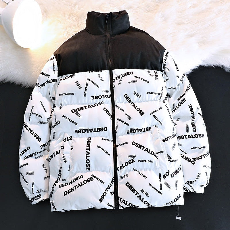 Unisex Gepolsterte Steppjacke mit Allover‑Logoprint, hohem Stehkragen & verstellbarem Saum Echo Archiv
