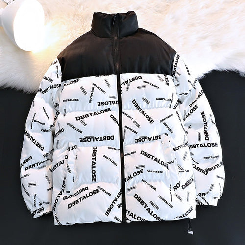 Unisex Gepolsterte Steppjacke mit Allover‑Logoprint, hohem Stehkragen & verstellbarem Saum Echo Archiv
