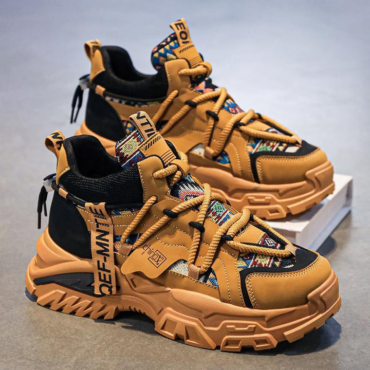 Damen Chunky-Plateau-Sneaker mit Ethno-Textil-Overlays und robuster Profilsohle Echoarchiv