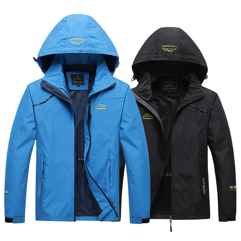 Herren atmungsaktive Softshell Trekkingjacke mit verstaubarem Kapuze, Mesh-Futter und multifunktionalen Reißverschlusstaschen – Taviero