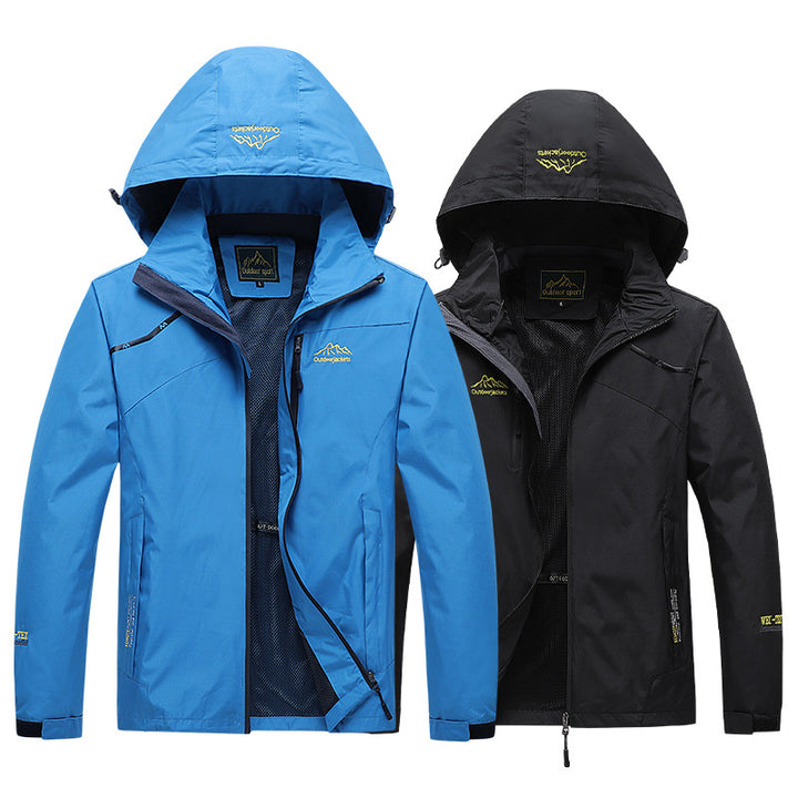 Herren atmungsaktive Softshell Trekkingjacke mit verstaubarem Kapuze, Mesh-Futter und multifunktionalen Reißverschlusstaschen – Taviero