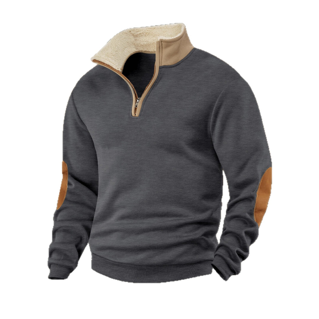 Herren Fleece-Pullover mit hochabschließendem Kragen und modischen Lederapplikationen Echoarchiv