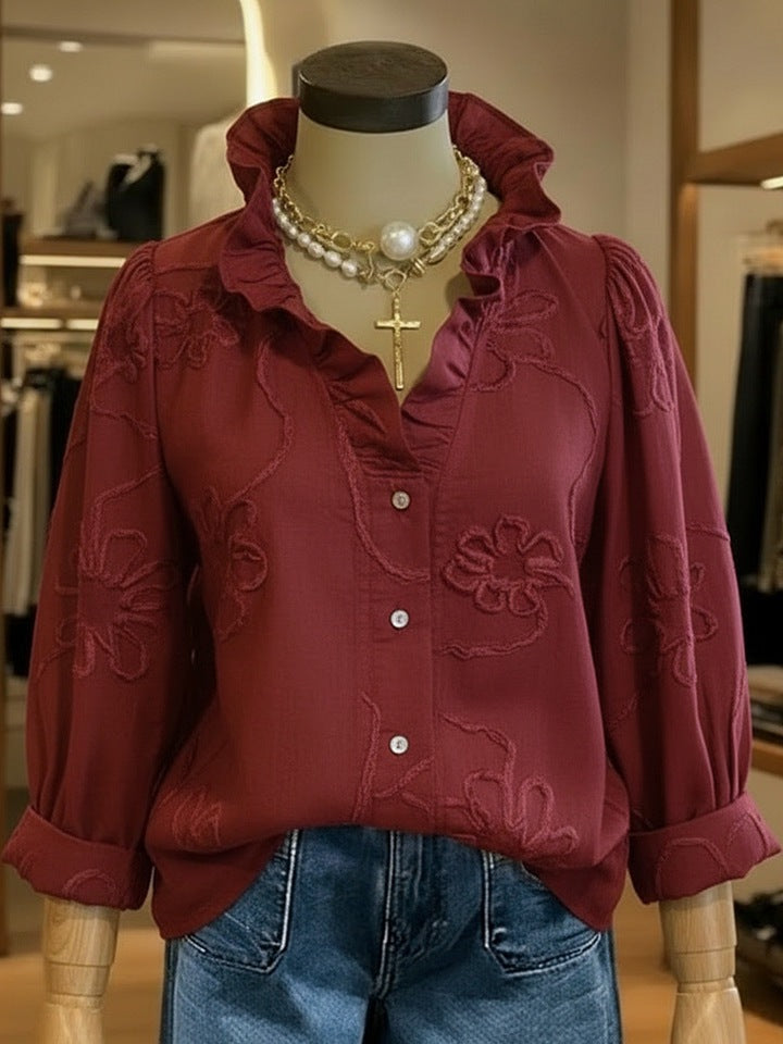 Damen elegante Bluse mit floralen Stickereien und voluminösen Ärmeln Echo Archiv