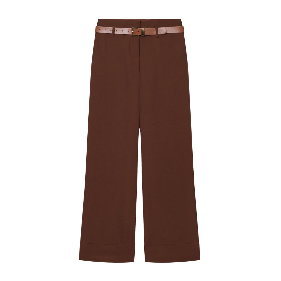 Damen Weite High‑Waist‑Hose mit Umschlagsaum, Bügelfalte und Taillengürtel Echoarchiv