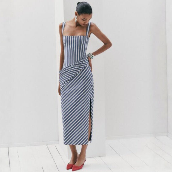 Damen Maxikleid mit asymmetrischen Drapierungen und hohem Schlitz Echo Archiv