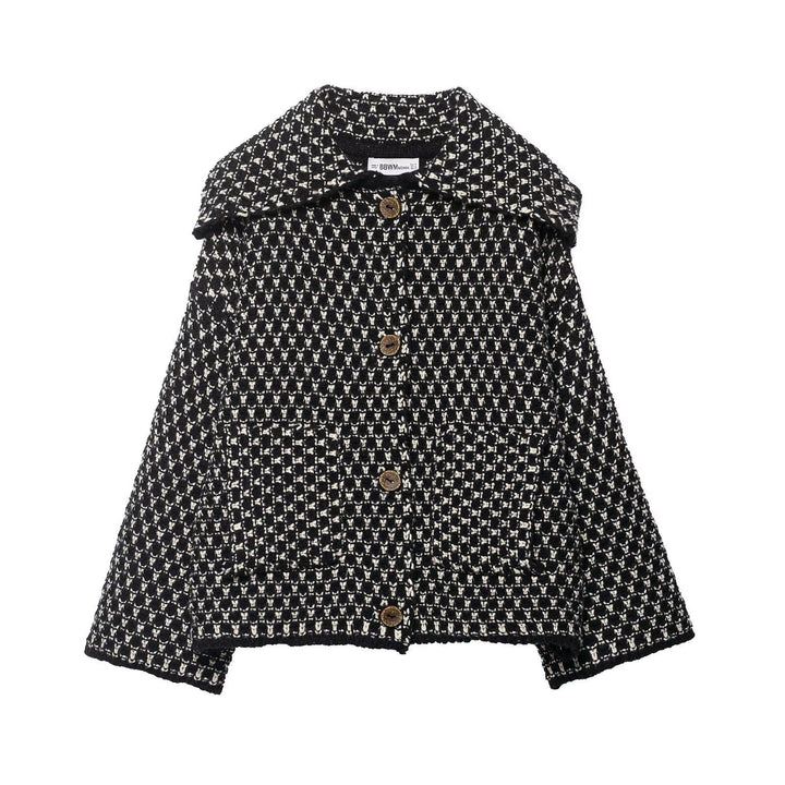 Damen nan kastige Bouclé-Tweedjacke mit großem Umlegekragen, aufgesetzten Taschen und dekorativen Holzknöpfen Echo Archiv