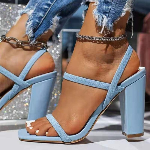 Damen Slingback-Sandaletten mit quadratischer Zehenpartie, schlanken Zierriemen und hohem Blockabsatz – Sorelia