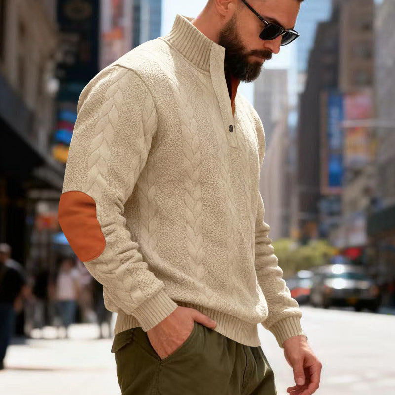 Herren gestrickter Pullover mit Kontrastdetails und modernem Knopfverschluss Echoarchiv