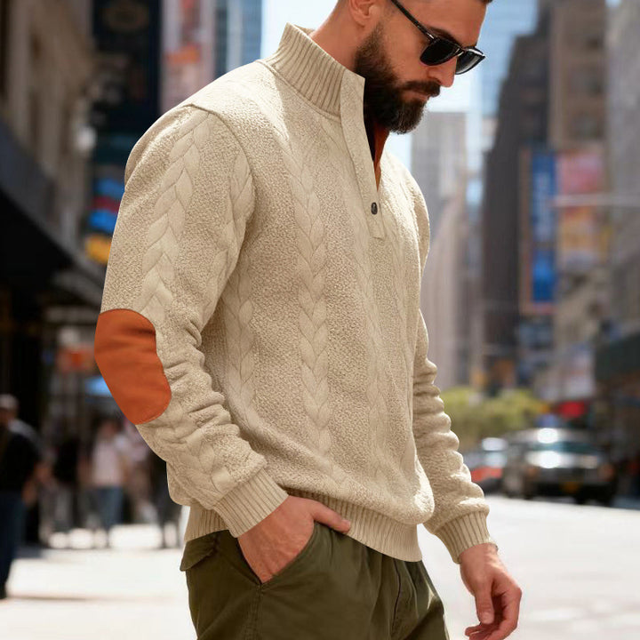 Herren gestrickter Pullover mit Kontrastdetails und modernem Knopfverschluss Echoarchiv