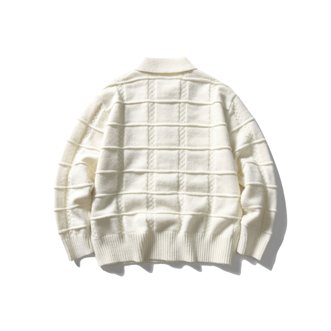 Herren strukturierte Strickjacke mit Hemdkragen und durchgehender Knopfleiste Echoarchiv