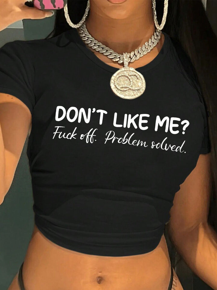 Damen T-Shirt mit künstlerischem Statement-Print und figurbetontem Schnitt Echo Archiv
