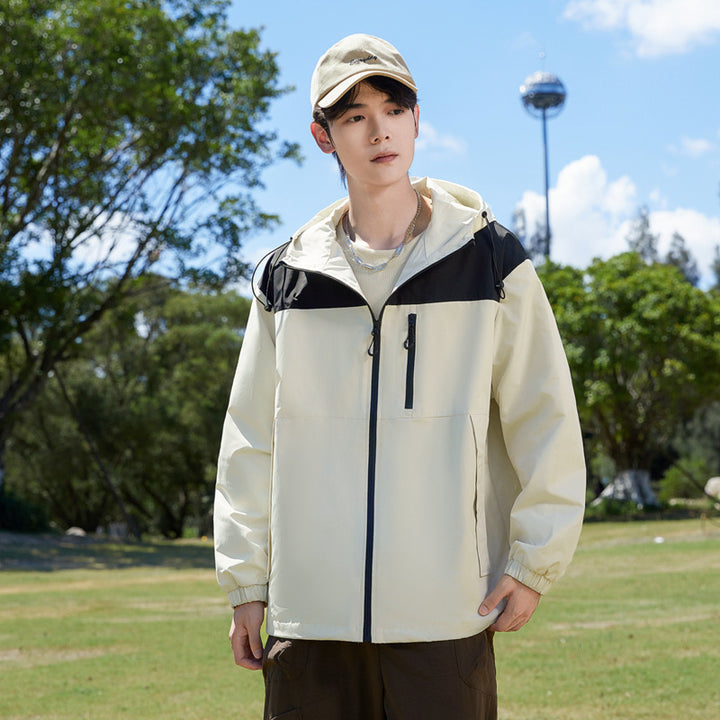 Herren Modische Windbreakerjacke mit verstellbarem Kapuzenkragen Echoarchiv