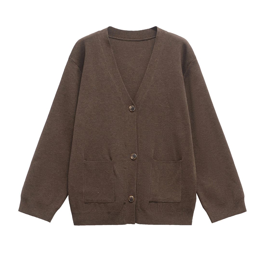 Damen Oversize Strickcardigan mit V‑Ausschnitt und aufgesetzten Taschen Echoarchiv
