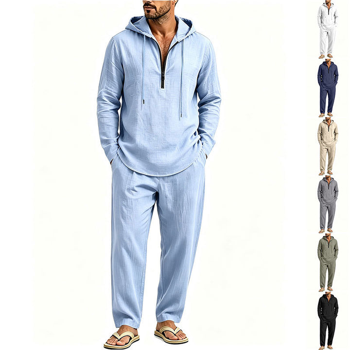Herren Lässiges Lounge-Set mit Halbzip-Kapuzenpullover und locker sitzender Freizeit-Hose Echoarchiv