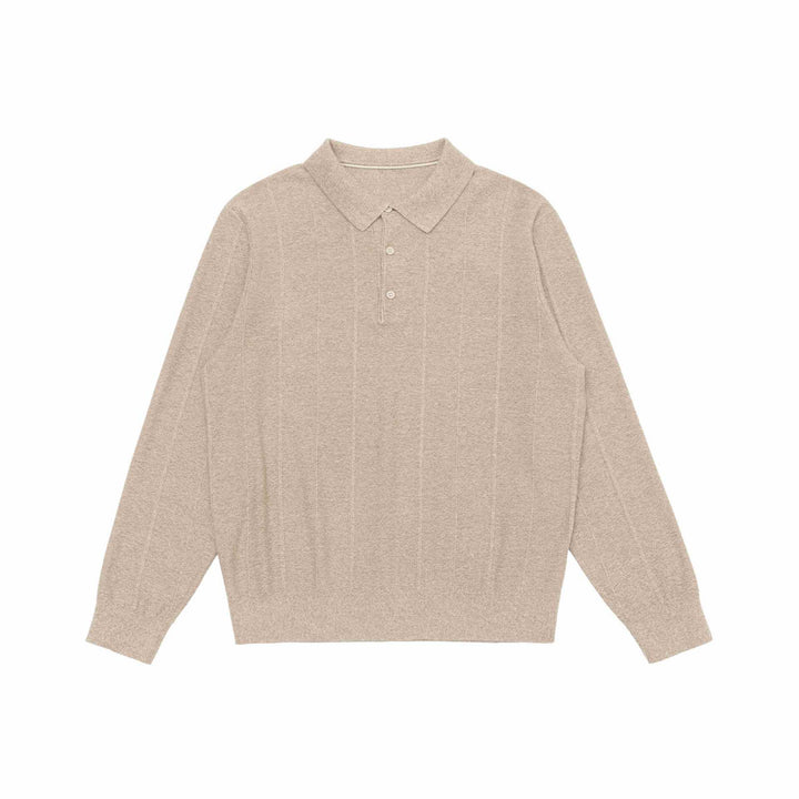 Unisex Feinstruktur-Polo-Strickpullover mit Hemdkragen und geripptem Saum Echoarchiv