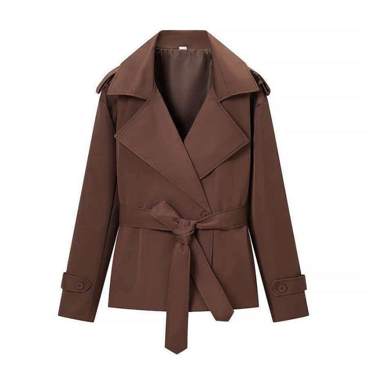 Damen 50+ kurzer Taillen-Trenchblazer mit Bindegürtel und weitem Revers Echo Archiv