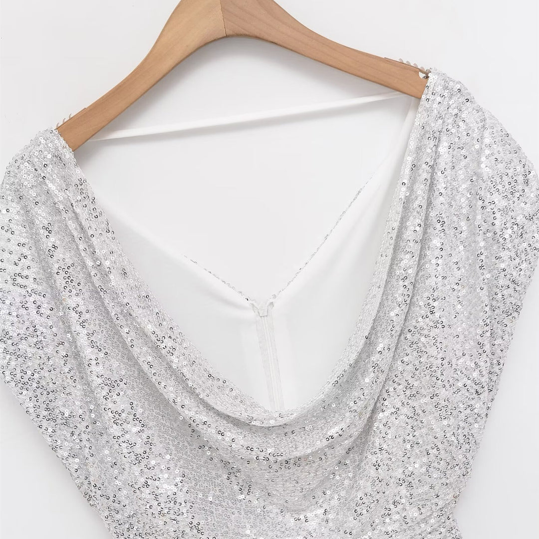 Damen kurzärmeliges Abendkleid mit schimmerndem Paillettenbesatz Echo Archiv