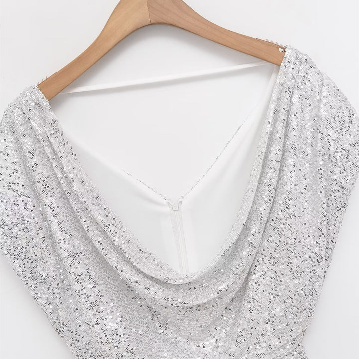 Damen kurzärmeliges Abendkleid mit schimmerndem Paillettenbesatz Echo Archiv