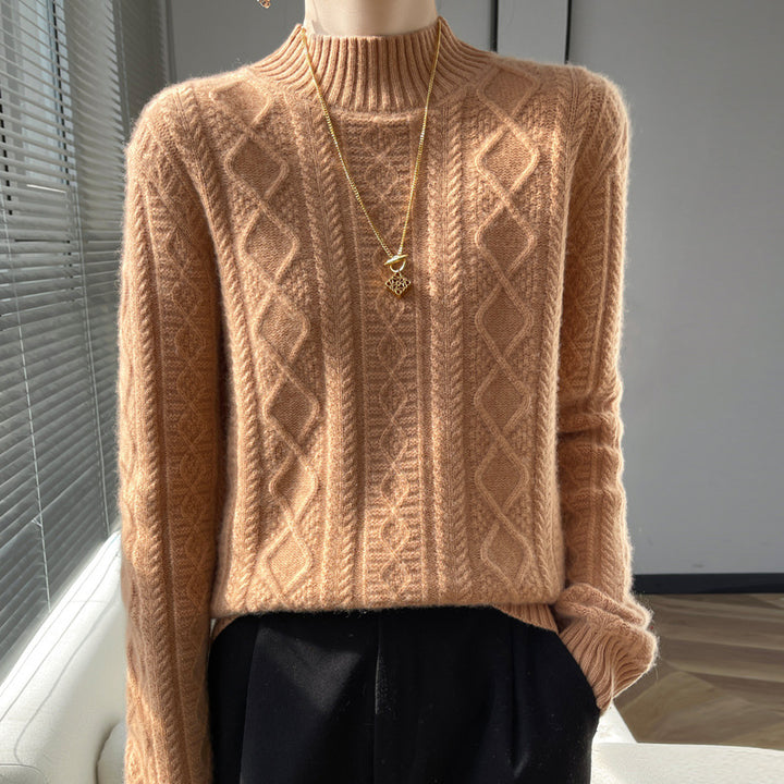 Damen Kuscheliger Mohair‑Optik Mockneckpullover mit Rautenzopfstruktur und kastiger Silhouette Echoarchiv