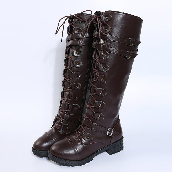 Damen  kniehohe Schnürstiefel mit seitlichem Reißverschluss, verstellbaren Zierriemen und profilierter Gummisohle Echo Archiv