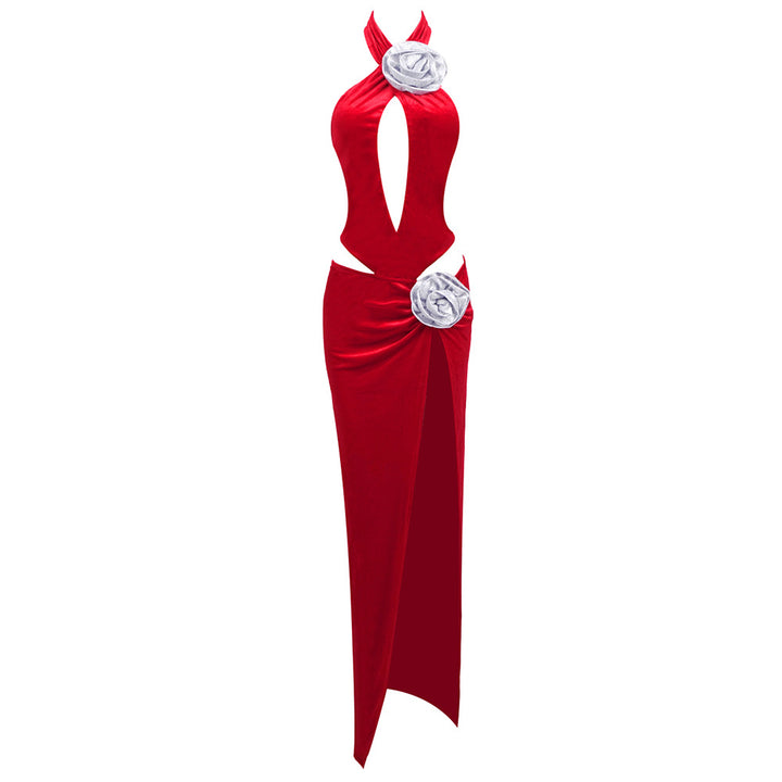 Damen modernes Abendkleid mit unverwechselbarem Cut-Out-Design und dekorativem Blumendetail Echo Archiv