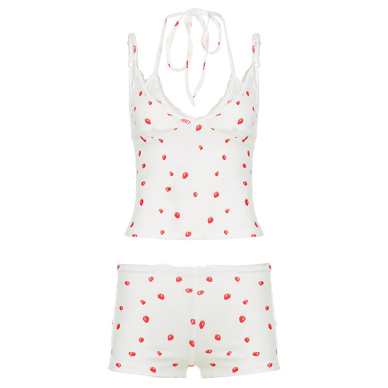 Damen Loungewear-Set mit Spitzendetails und fruchtigem Print Echo Archiv