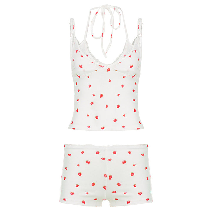 Damen Loungewear-Set mit Spitzendetails und fruchtigem Print Echo Archiv