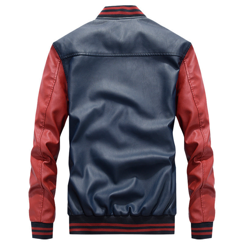 Herren Varsity-Bomberjacke im College‑Stil aus Kunstleder mit kontrastierenden Ärmeln und Stickpatches Echo Archiv