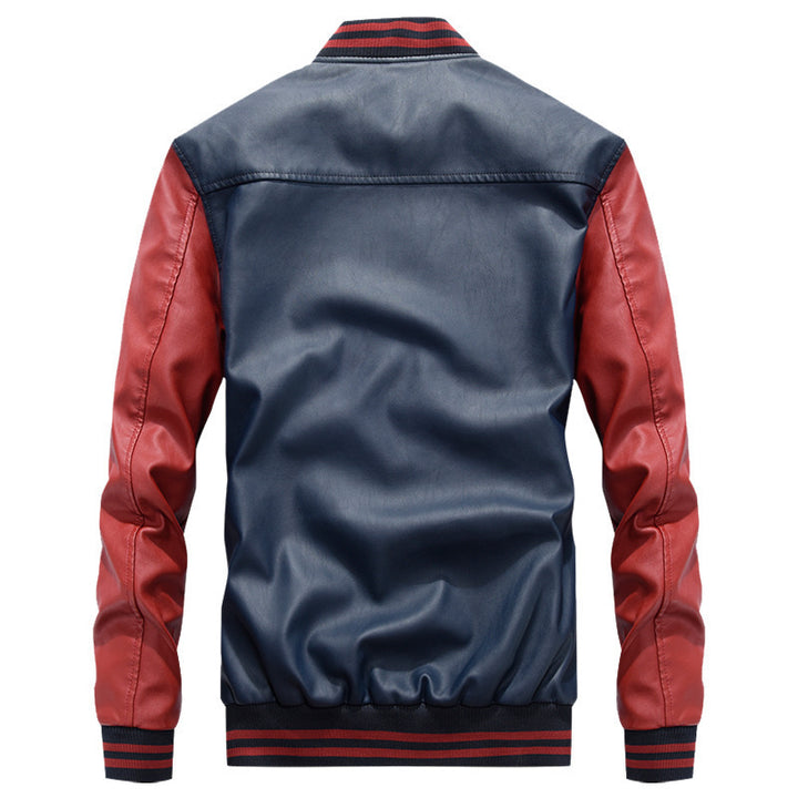 Herren Varsity-Bomberjacke im College‑Stil aus Kunstleder mit kontrastierenden Ärmeln und Stickpatches Echo Archiv