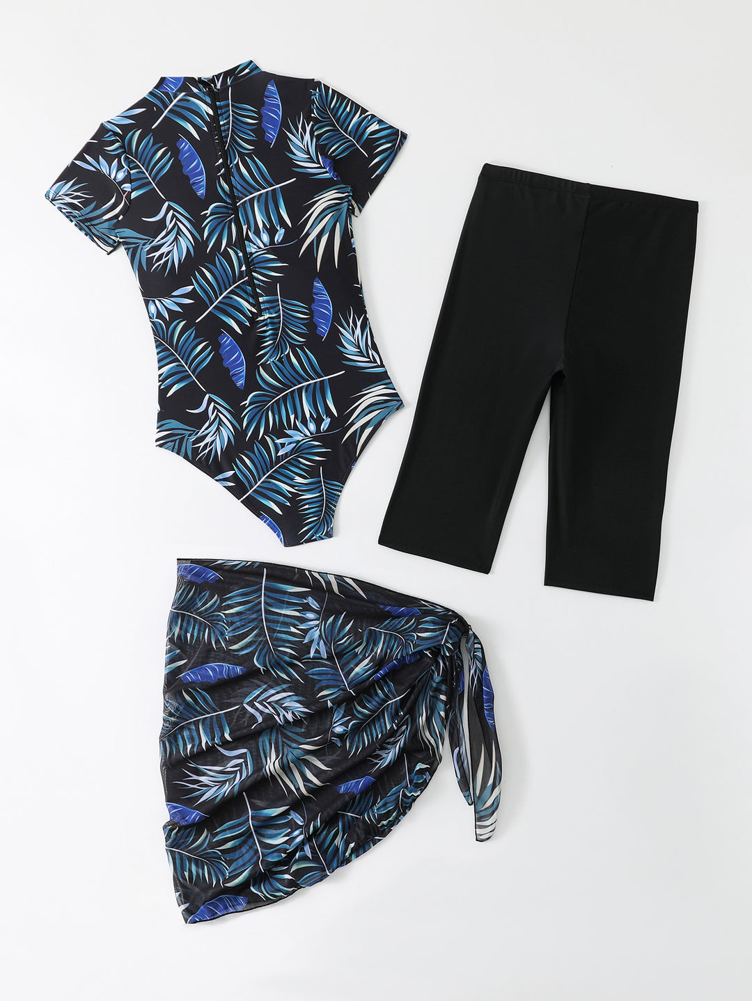 Damen Sportlicher Einteiler Badeanzug mit ergänzenden Leggings und Wickelrock Echo Archiv