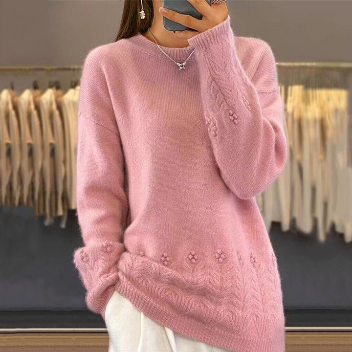 Damen nan kuscheliger Oversize Kaschmir-Mix Pullover mit Zopfmuster und Perlenapplikation Echo Archiv