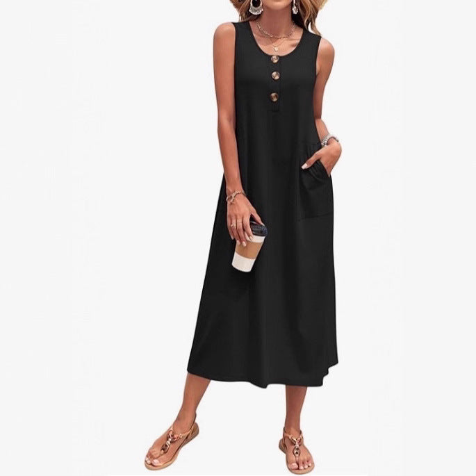 Damen Lässiges Midikleid mit Taschen und Knopfdetails Echo Archiv